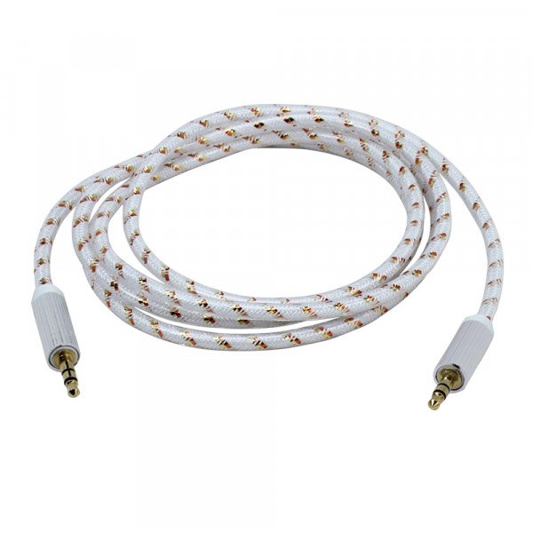 Wholesale Auxiliary Music Cable 3.5mm to 3.5mm Glossy Braided Wire Cable (White)